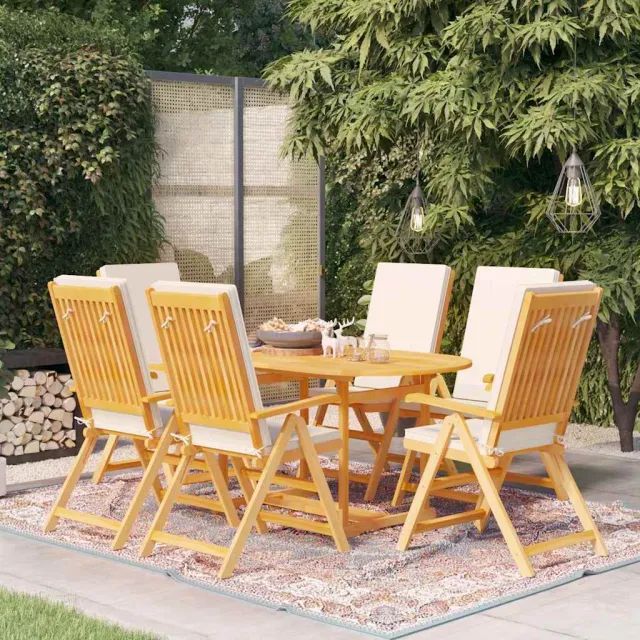 vidaXL 7-delige Tuinset met kussens massief teakhout wit, foto 2