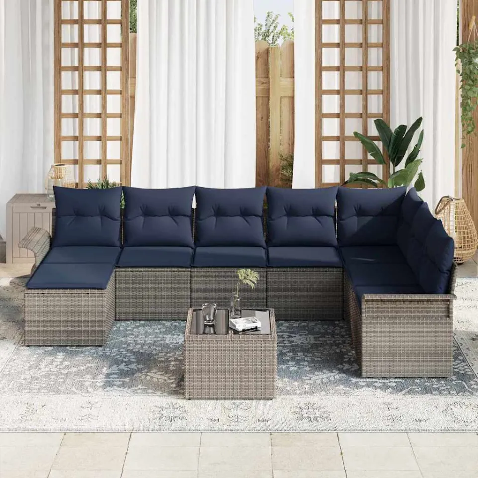 vidaXL Tuin Sofa Set 9 st Grijs poly rattan, foto 3