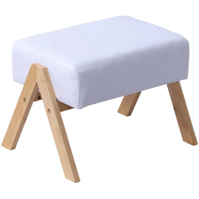 Famanu Gepolsterde voetenbank met bamboepoten, 40x28x30 cm, crème/natuur, ideaal voor hal en woonkamer