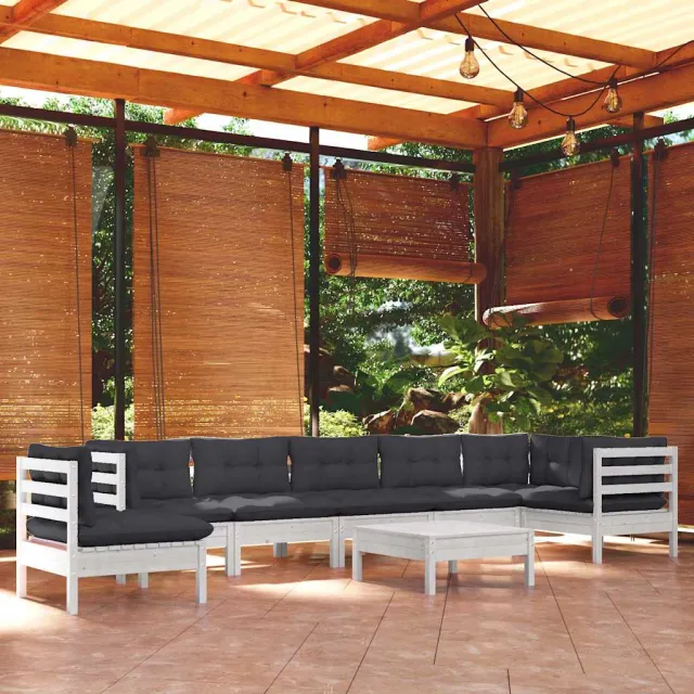 vidaXL 9-delige Loungeset met kussens massief grenenhout wit, foto 2