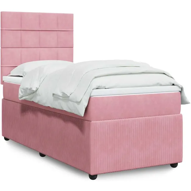 vidaXL Boxspring met matras fluweel roze 90x200 cm