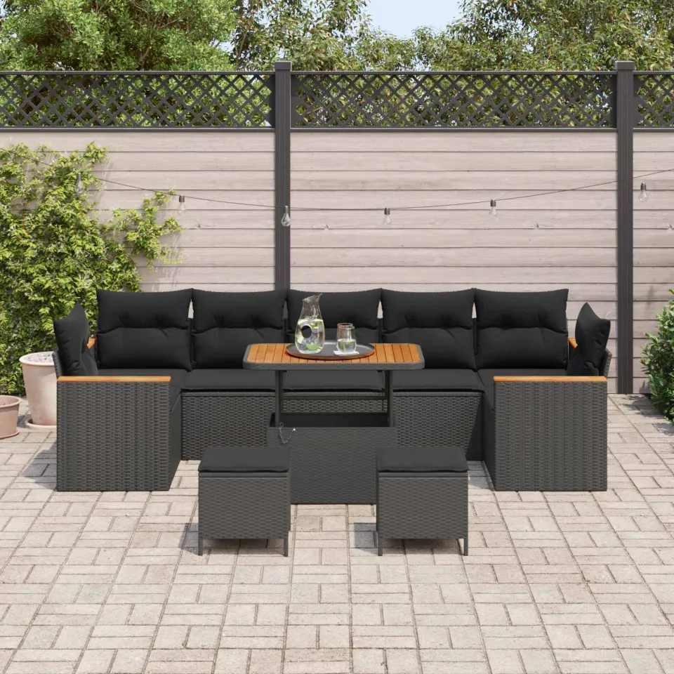 vidaXL Tuinbankenset Zwart poly rattan, foto 3