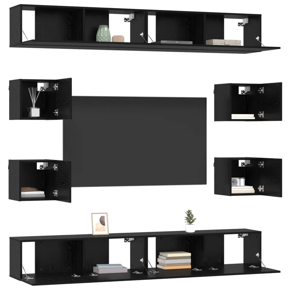vidaXL Tv-meubelset 8 st 100 x 30 x 30 cm Zwart eiken