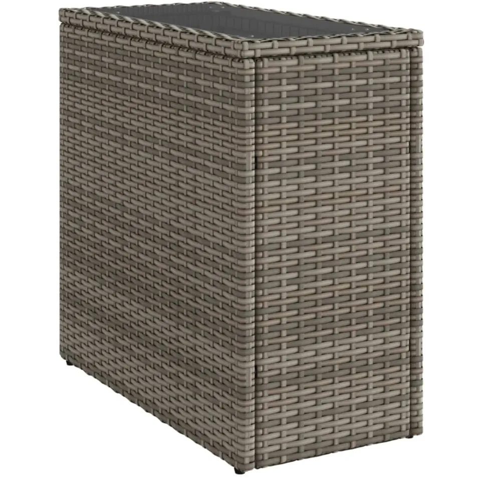 vidaXL Tuinbijzettafel met glazen blad 58x27,5x55 cm poly rattan grijs, foto 4