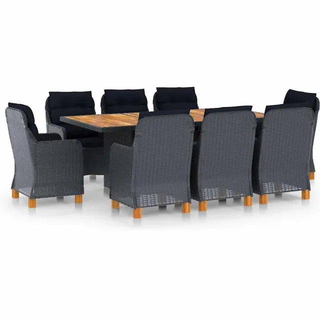vidaXL 9-delige Tuinset met kussens poly rattan donkergrijs