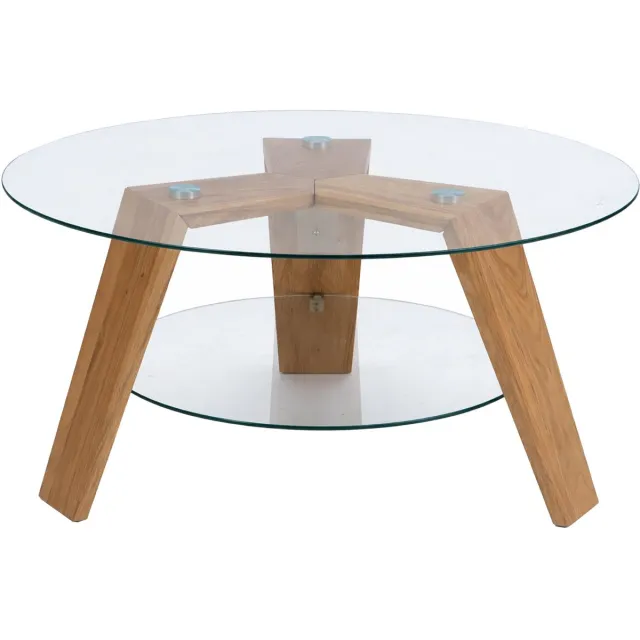MCA salontafel MCW-P59, bijzettafel koffietafel salontafel, massief hout glas rond Ø 75 cm, eikenhout bruin