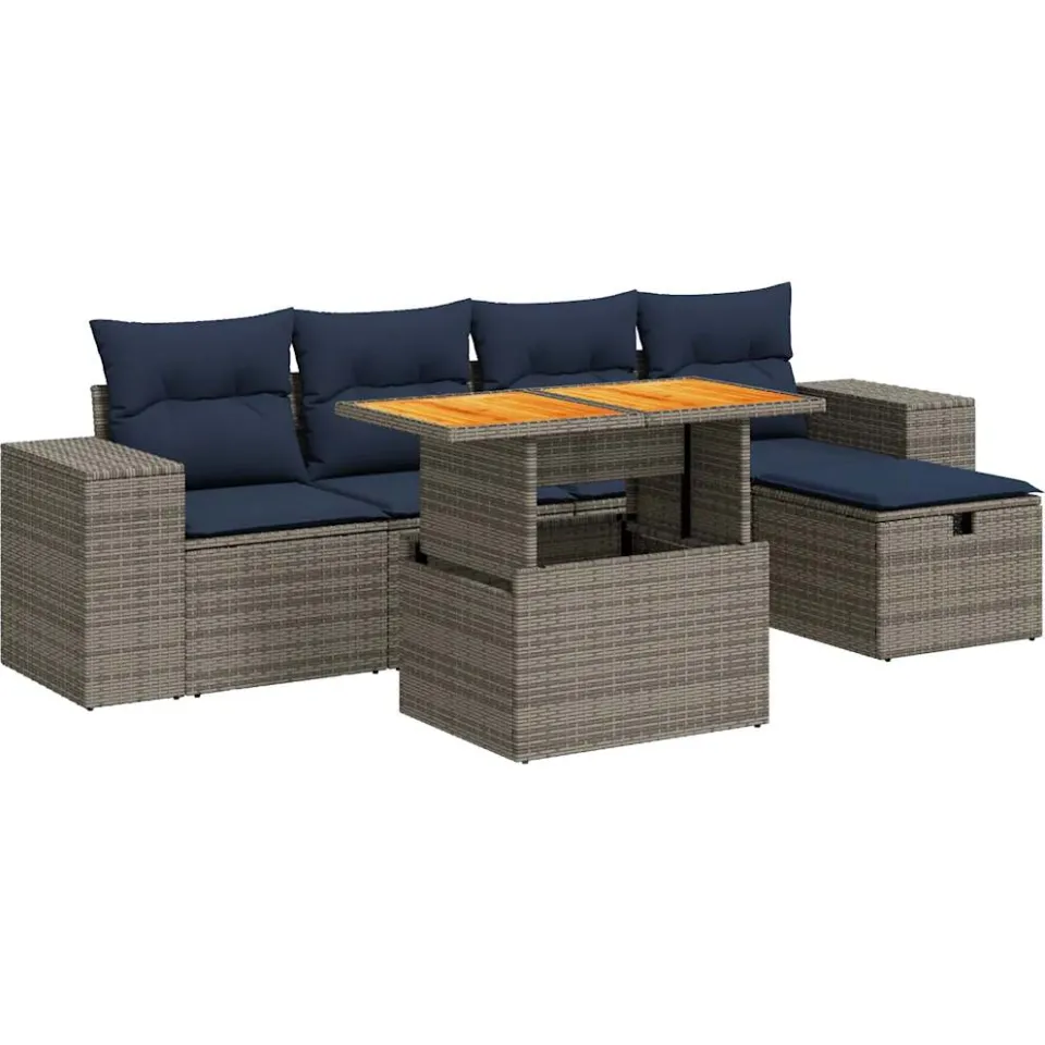 vidaXL 6-delige Loungeset met kussens poly rattan acacia zwart, foto 3