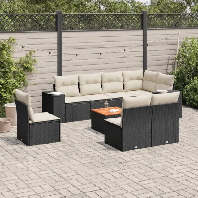 vidaXL 9-delige Loungeset met kussens poly rattan zwart, foto 2