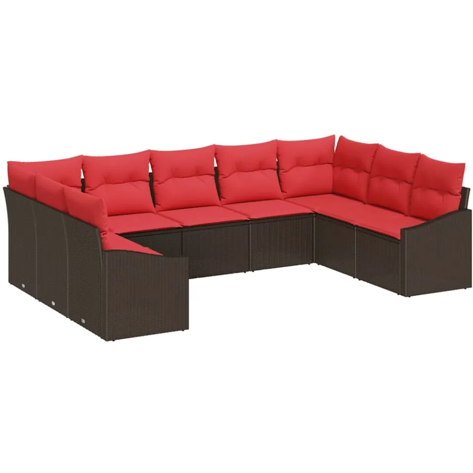 vidaXL Bankstel 9 st Bruin poly rattan