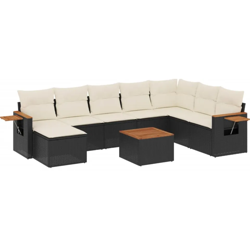 vidaXL 9-delige Loungeset met kussens poly rattan zwart, foto 3