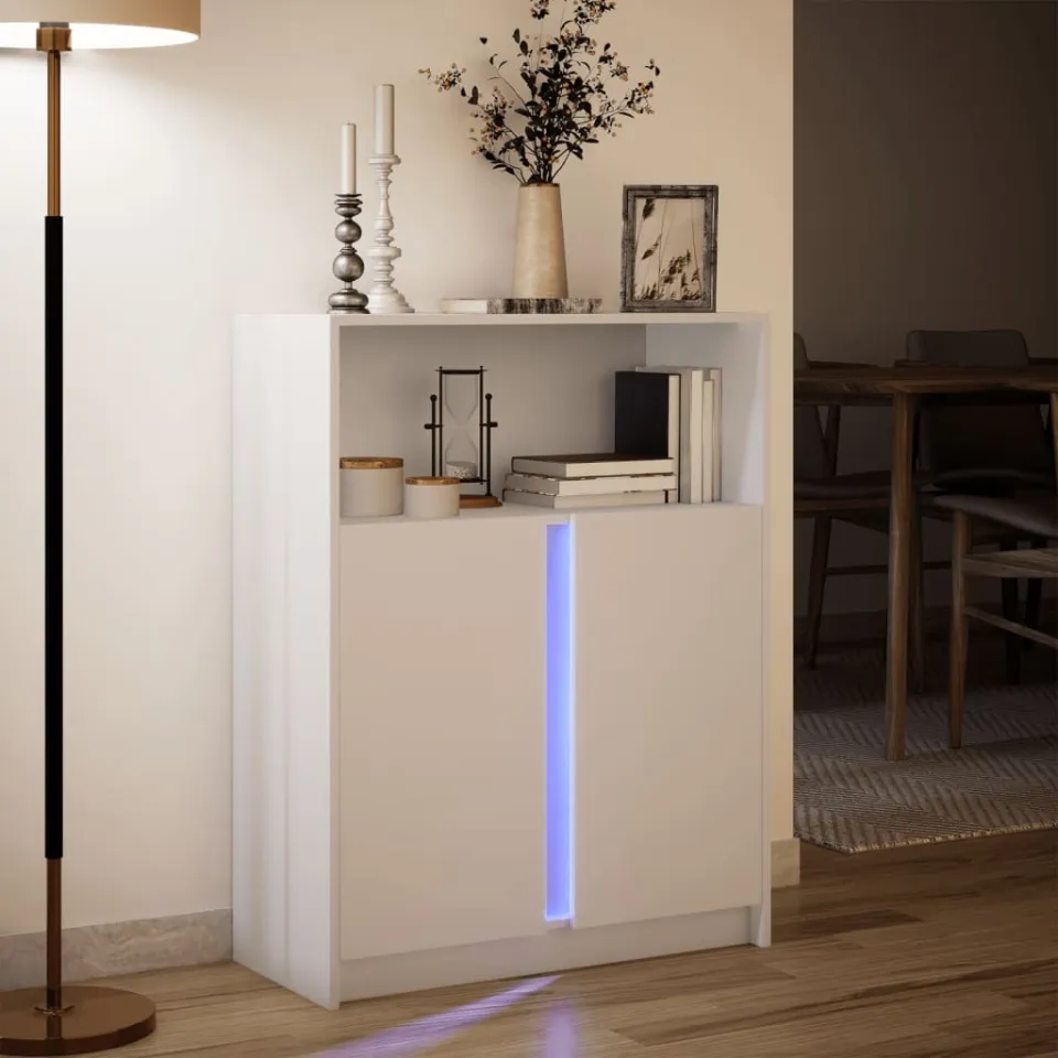vidaXL Dressoir met LED 77x34x100 cm bewerkt hout wit, foto 4