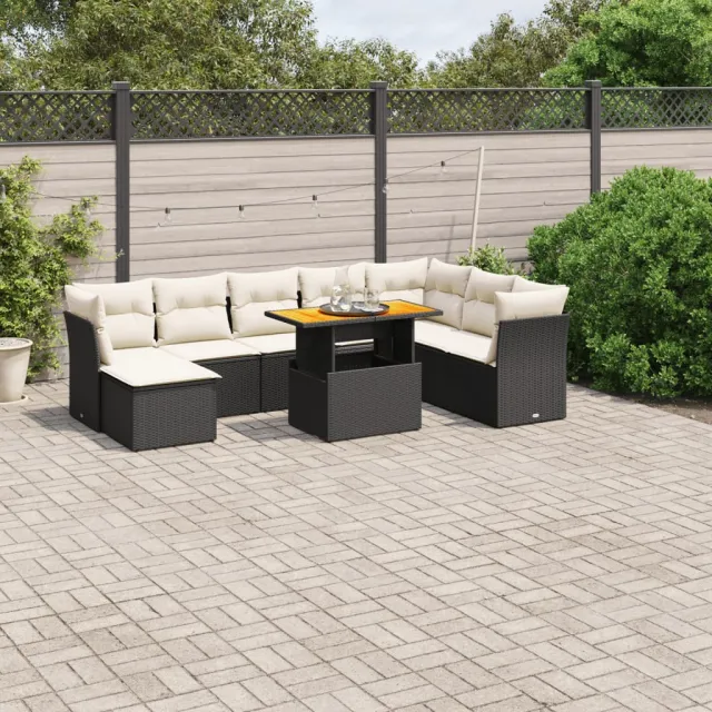 vidaXL 9-delige Loungeset met kussens poly rattan zwart, foto 2