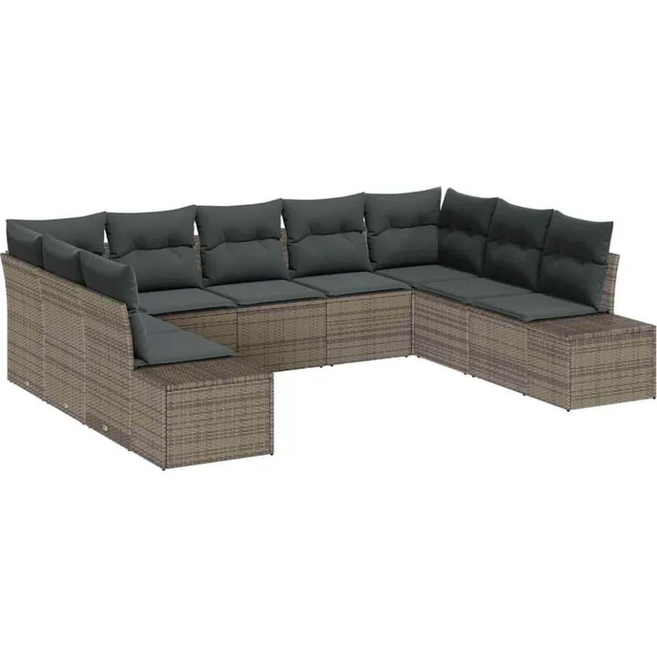 vidaXL Tuin Sofa Set 9 st Grijs poly rattan Lichtgrijs