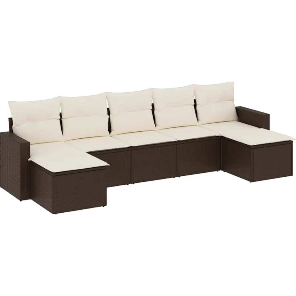 vidaXL 7-delige Loungeset met kussens poly rattan bruin