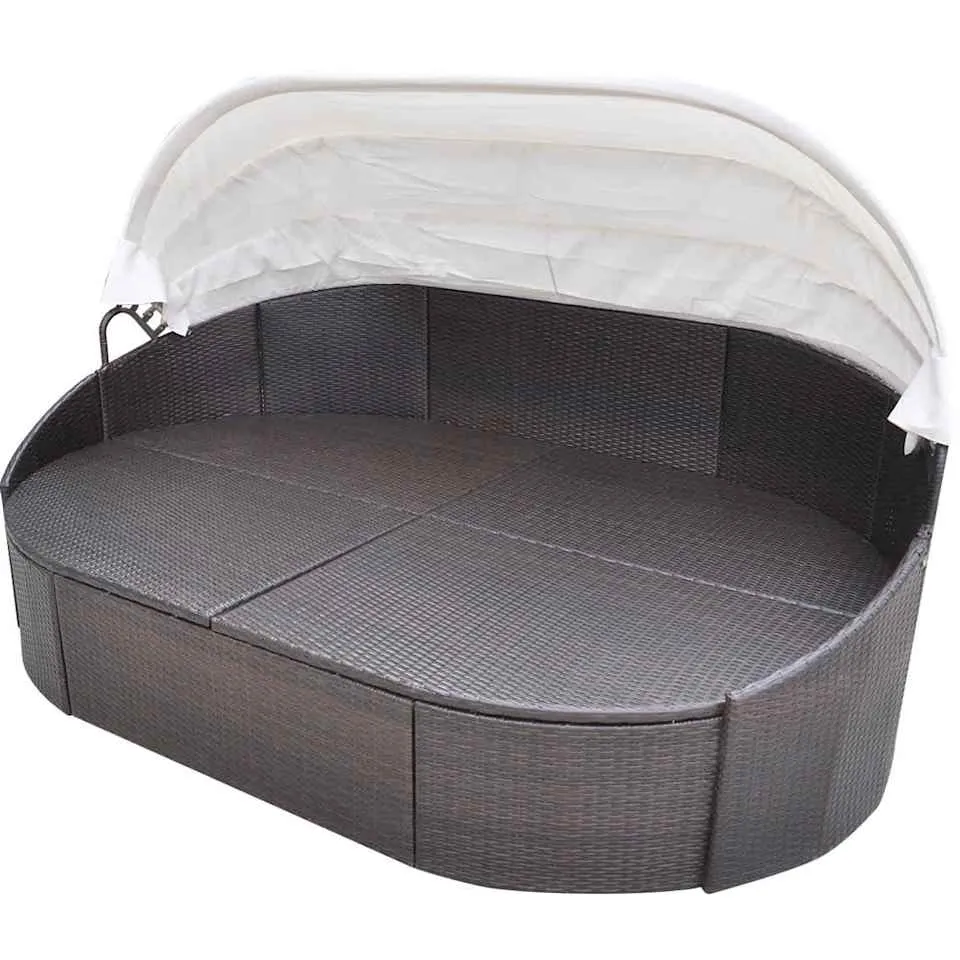 vidaXL Loungebed met luifel poly rattan bruin, foto 3