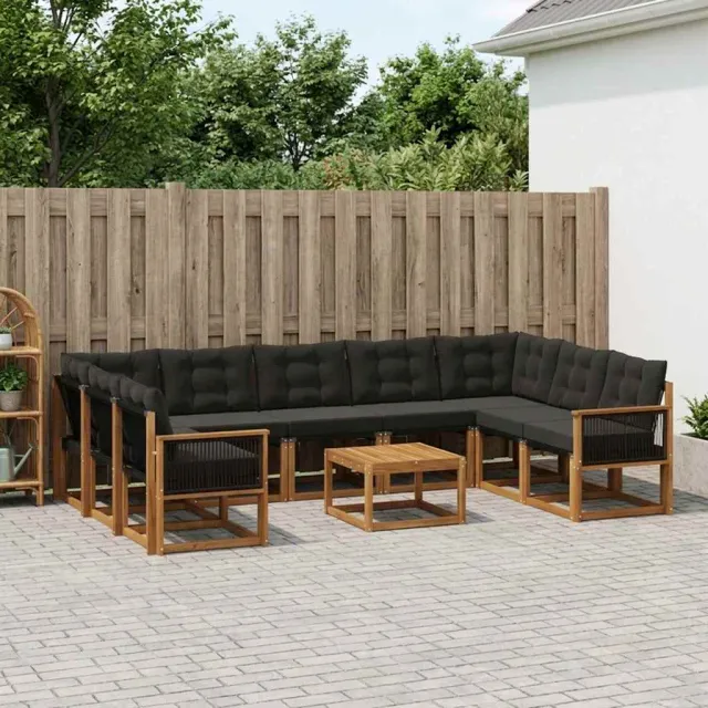 vidaXL Buiten bankenset 10 st 9-zits Naturel en Zwart