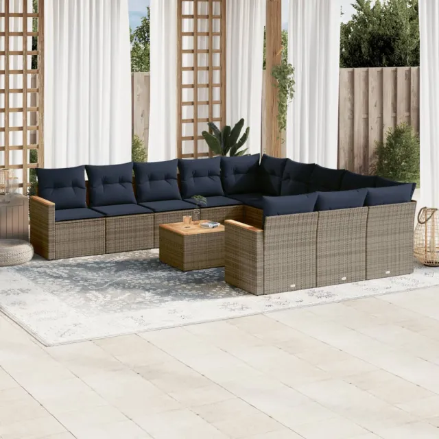 vidaXL 12-delige tuinbankset met kussens, grijs polyrotan, foto 2