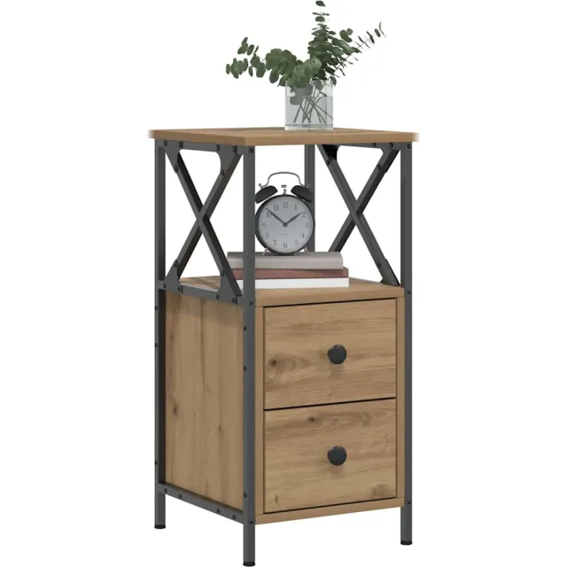 vidaXL Nachtkastje 34x35,5x70 cm bewerkt hout artisanaal eikenkleurig Bruin