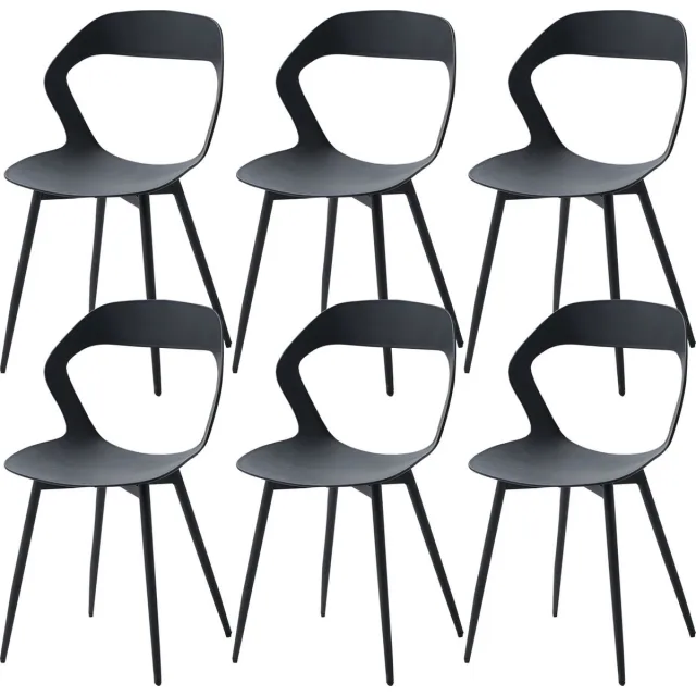Hanimo Eetkamerstoelen Set Van 6 - Eetkamerstoelen - Scandinavisch - Open Rugleuning - Kunststof - Metalen Poten - Zwart