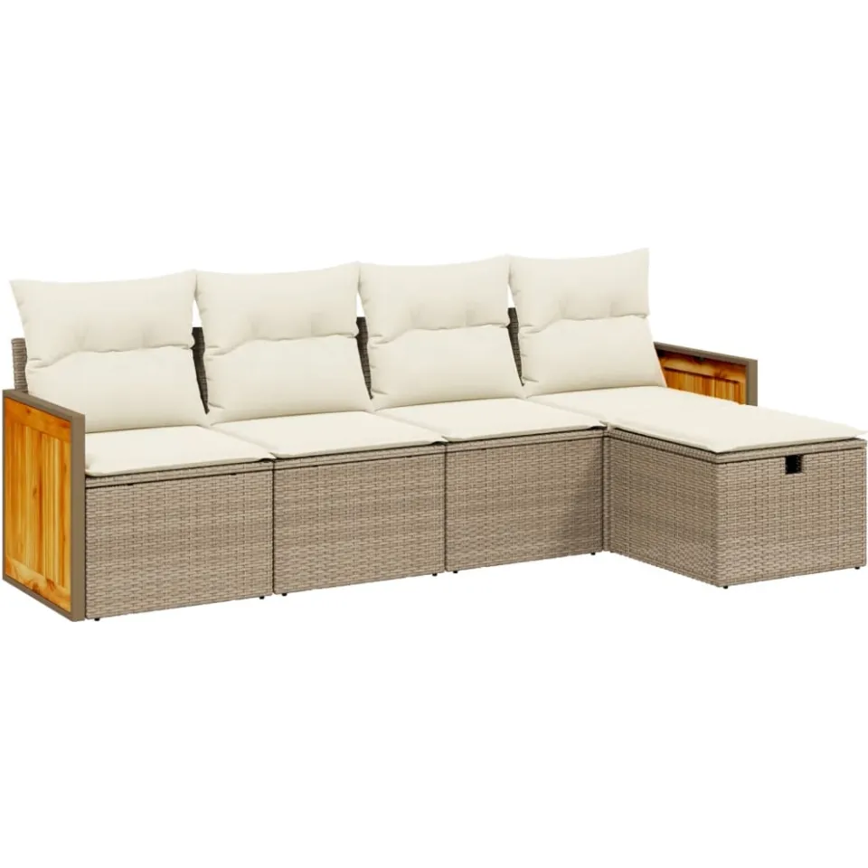 vidaXL 5-delige Loungeset met kussens poly rattan beige, foto 3
