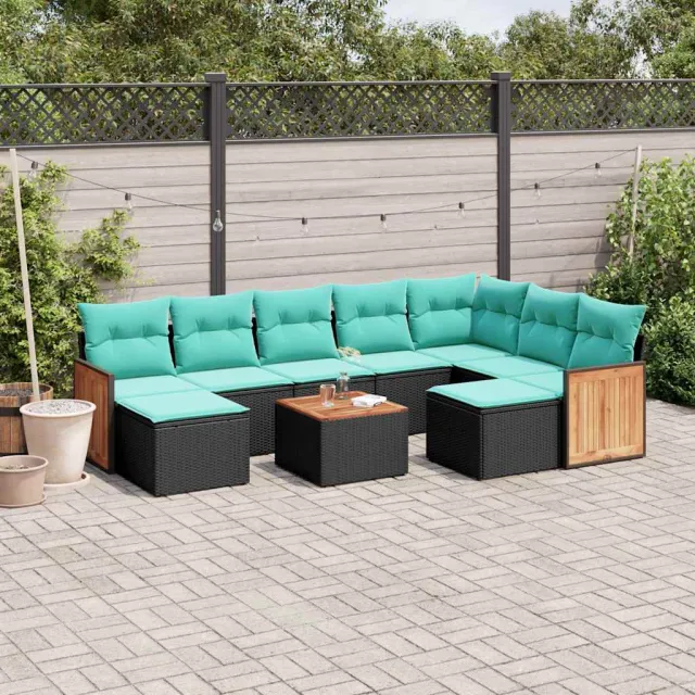 vidaXL 10-delige tuinbankset met kussens van zwart polyrotan, foto 2