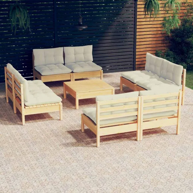 vidaXL 9-delige Loungeset met crèmekleurige kussens grenenhout, foto 2