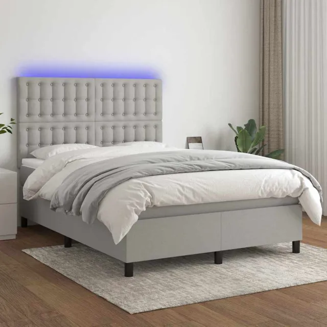 vidaXL Boxspring met matras en LED stof lichtgrijs 140x190 cm grijs