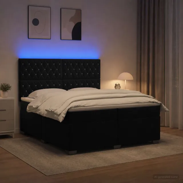 vidaXL Boxspringbed met matras Zwart 200 x 200 cm Fluweel