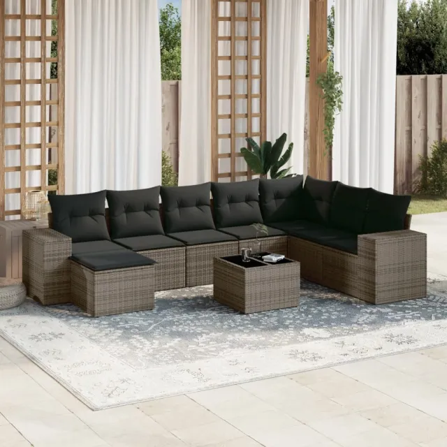 vidaXL 9-delige Loungeset met kussens poly rattan grijs, foto 2