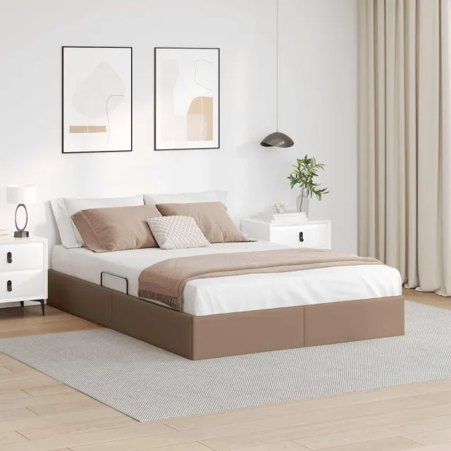 vidaXL Ottoman Bedframe met opslag Cappuccino 140 x 200 cm Nep Leer Bruin