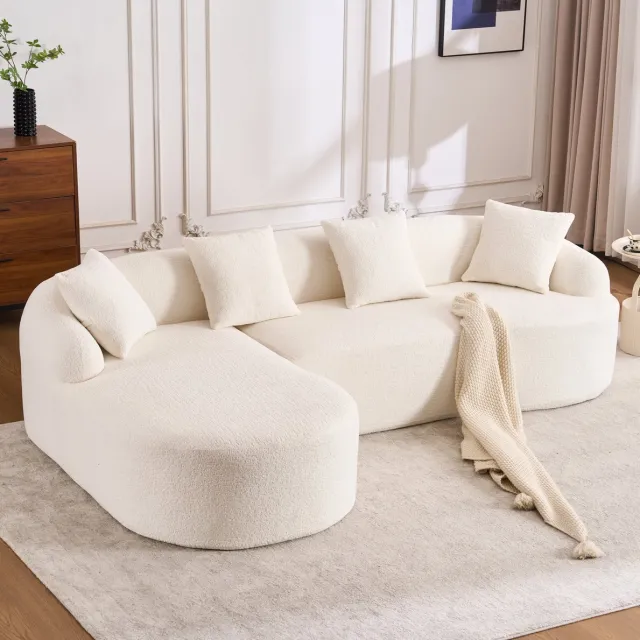 MIVRAY Zitbank 3-Zits - Gebogen Design Met Zachte Kussens En Verplaatsbare Delen - Voor Woonkamer Appartement Of Kantoor - Chenille Wit