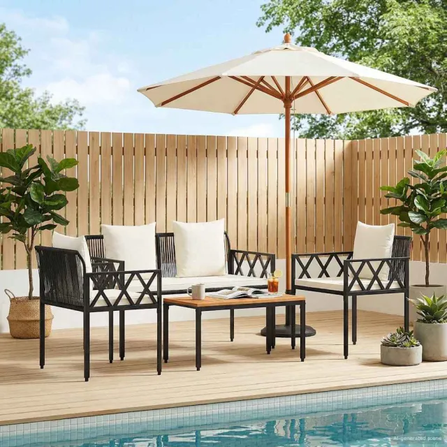 vidaXL tuinmeubelset 4 st Zwart en Cream Wit poly rattan, foto 2