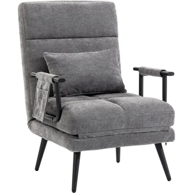 Homona Slaapfauteuil 3-in-1 - Met verstelbare rugleuning en lendenkussen - 67 x 73 x 96 cm - Grijs