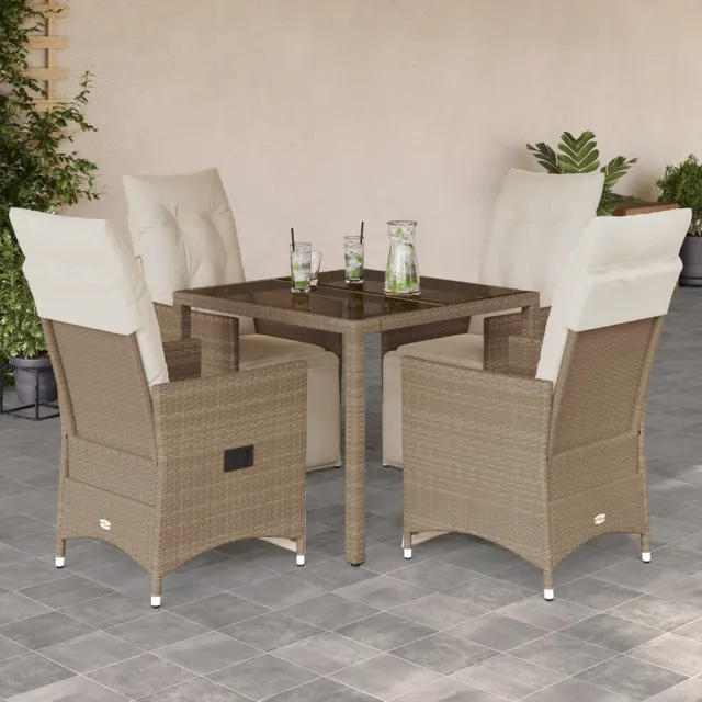 vidaXL 5-delige Bistroset met kussens poly rattan beige, foto 2