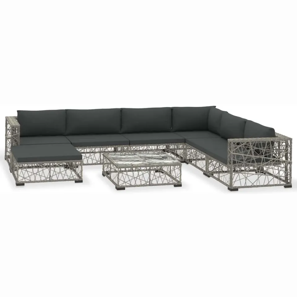 vidaXL 8-delige Loungeset met kussens poly rattan grijs, foto 3