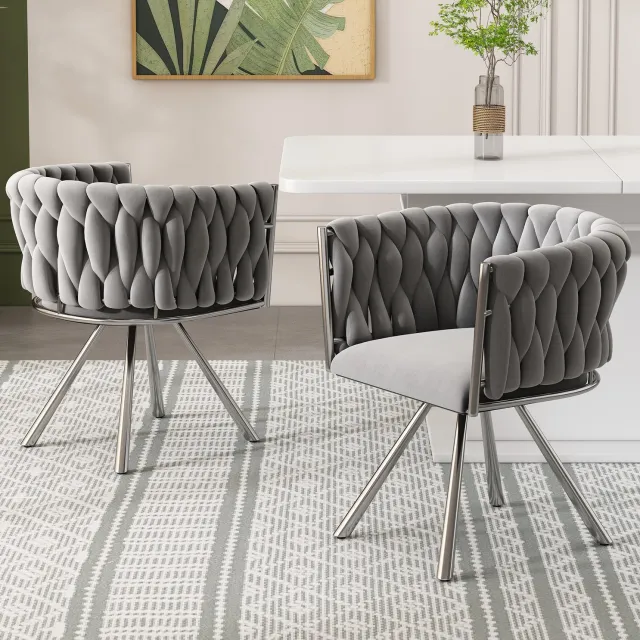 Maisentiel Draaibare eetkamerstoel 72 x 59 x 54 cm, velvet, grijs/zilver, set van 2