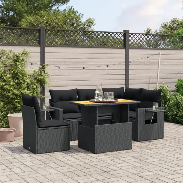 vidaXL 6-delige Loungeset met kussens poly rattan zwart, foto 2