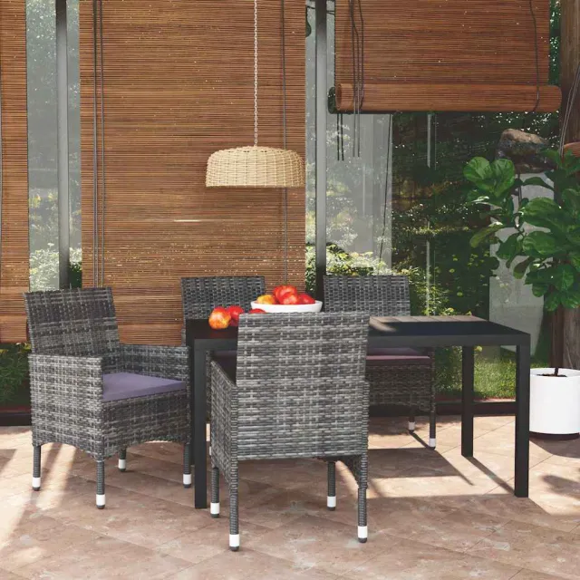 vidaXL 5-delige Tuinset met kussens poly rattan grijs, foto 2