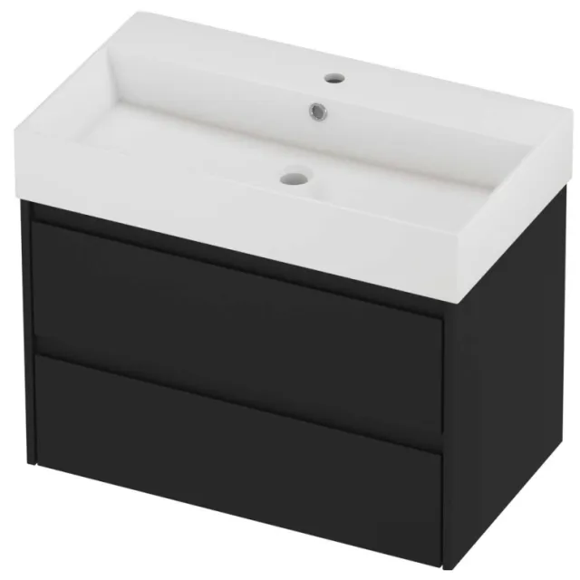 Proline Zara Badmeubelset Porselein Loft 1 Kraangat 80x46x65 cm Glans Wit Mat Zwart