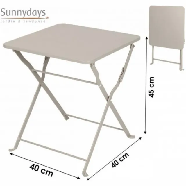 Sunnydays Tuin bijzet tafeltje Mistral - metaal - beige - 40 x 40 x 45 cm - inklapbaar