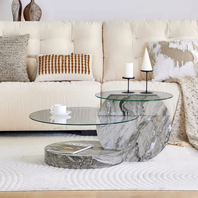 CHICFURN Salontafel - open opbergruimte - tweelaags - grijs transparant