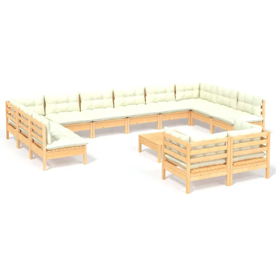 vidaXL 13-delige Loungeset met crèmekleurige kussens grenenhout, foto 3