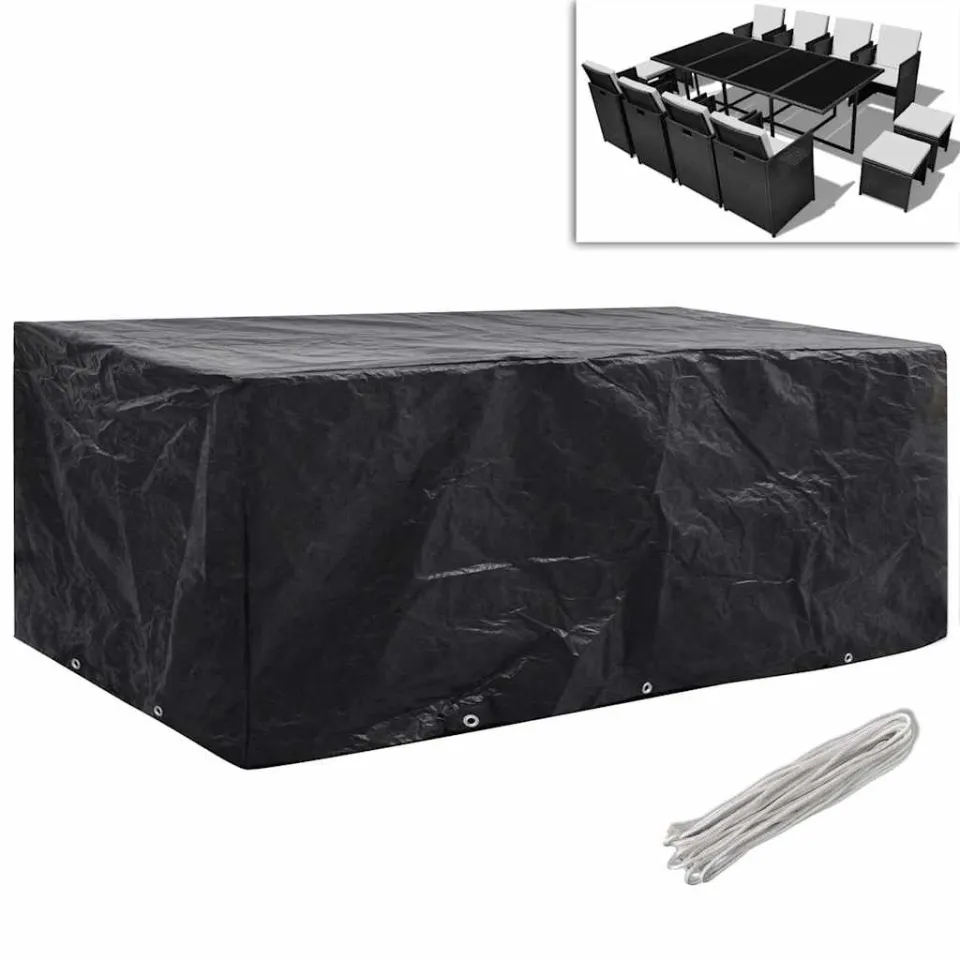 vidaXL Tuinmeubelhoezen poly rattan 2 st 8-persoons 229x113 cm zwart, foto 2