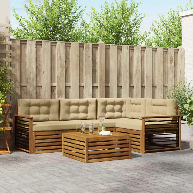 vidaXL Buiten bankenset 5 st 4-zits Natuurlijk en Beige