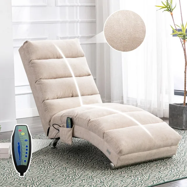 HAUSS SPOLE Sofa - Chaise Longue Model Relax - Ligbank - Massagefunctie Met Trilling & Zijvak - 1-Zits 55x148x84 cm - Voor Woonkamer En Kantoor - Linnen Beige