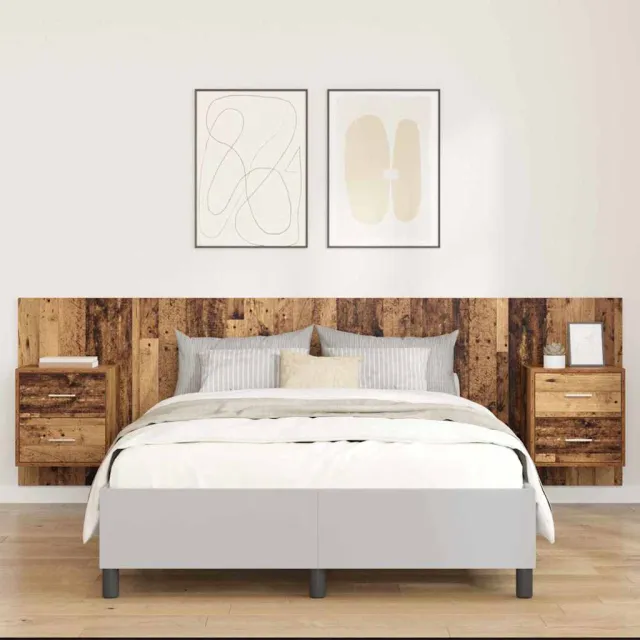 vidaXL Hoofdbord Met Kast 3 st Oud Hout Bewerkt hout Bruin