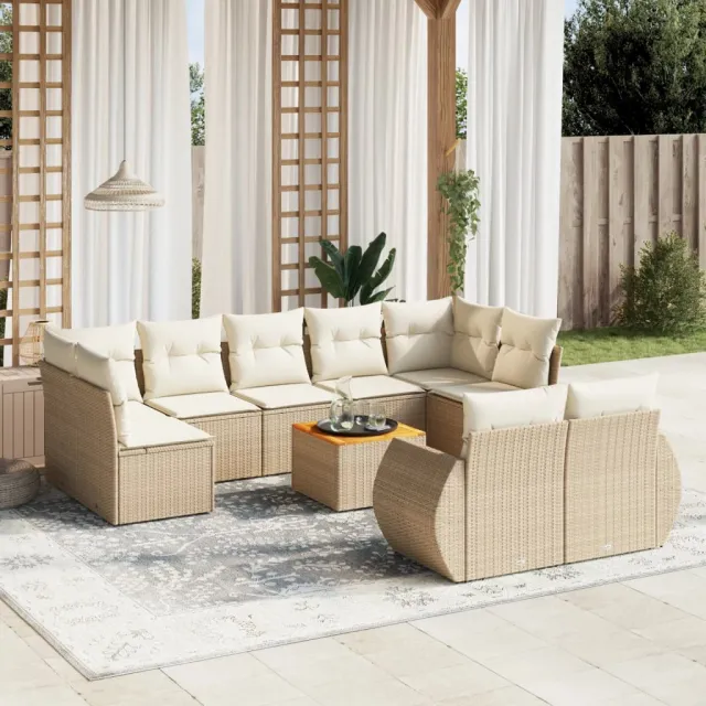 vidaXL 10-delige Loungeset met kussens poly rattan beige, foto 2