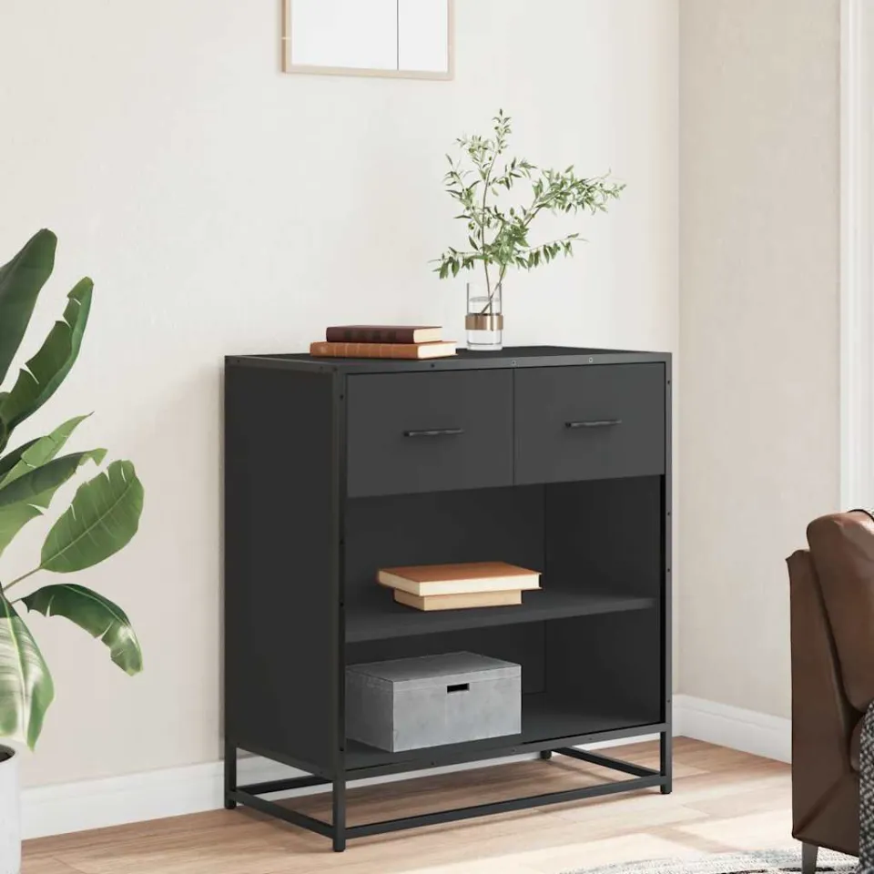 vidaXL Dressoir 68x35x76 cm bewerkt hout zwart, foto 2