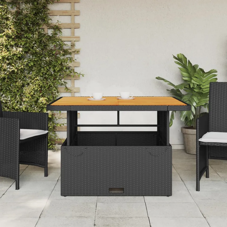 vidaXL Tuintafel 110x110x71 cm poly rattan en massief acaciahout zwart, foto 3