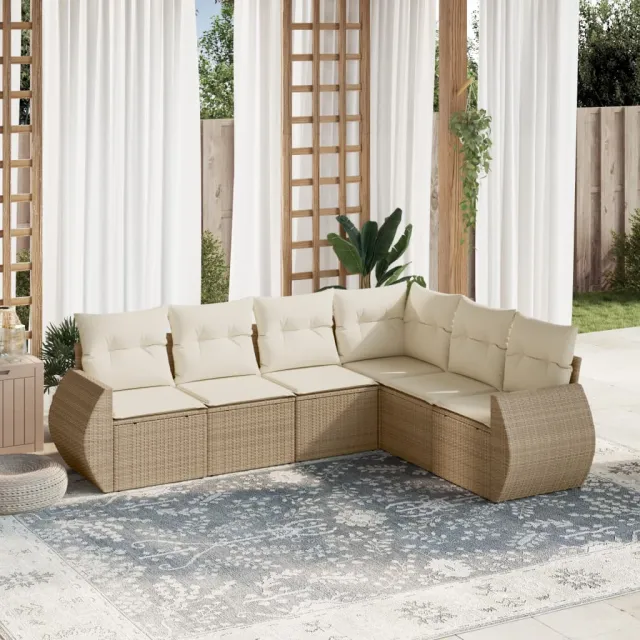 vidaXL 6-delige Loungeset met kussens poly rattan beige, foto 2